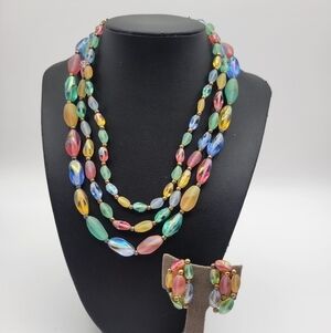 Vinatge Western germany lookalike 1950s Colorful necklace and earring set